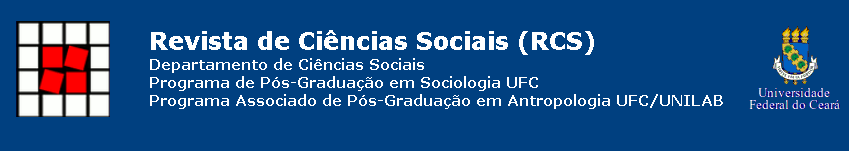 Logomarca da Revista de Ciências Sociais (RCS) vinculada ao Departamento de Ciências Sociais, ao Programa de Pós-Graduação em Sociologia da UFC e ao Programa Interinstitucional de Pós-Graduação em Antropologia da UFC e UNILAB